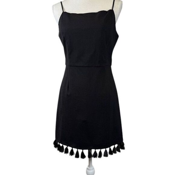 NWT Sugar + Lips Virgo Tassel Mini Dress Black Zip Back Adjustable Straps Medium - Picture 2 of 13